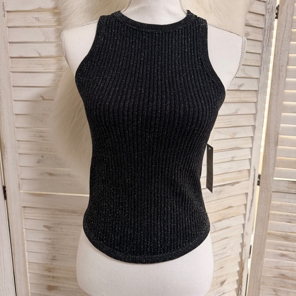 No Boundaries Tops - No Boundaries Black Metallic Ribbed Tank Top